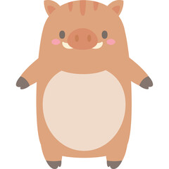 Cartoon Wild Boar Animal Cute Illustration Standing Full Body With Transparent Background And Pink Cheeks White Tushes And Brown Fur