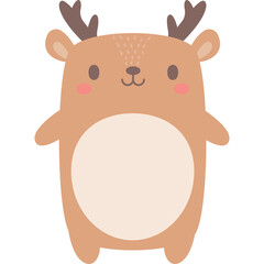 Cute Cartoon Reindeer With Antlers And Pink Cheeks On Transparent Background