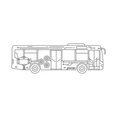 Urban Public Transportation Bus Line Icon Featuring Internal Mechanical Engine and Connected Gears - Modern City Transit Technology Vector Graphic