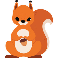 Cute Orange Squirrel Holding Acorn with Fluffy Tail and Big Eyes on Transparent Background a Whimsical Woodland Creature Illustration