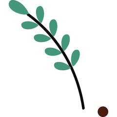 A Simple Black Stem With Green Leaves And A Small Brown Dot On A White Background In A Minimalist Style