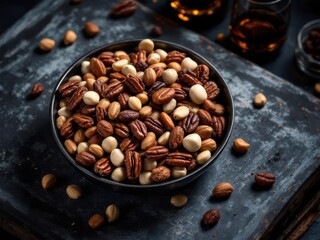Nuts assortment on a table in a bar