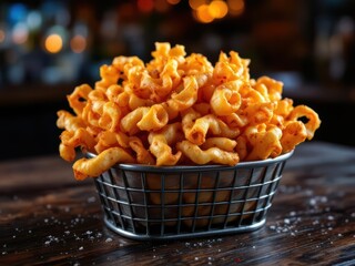 Curly fried potato as a snack on a bar table