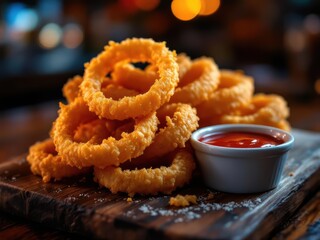 Crispy and tasty onion rings as a bar snack