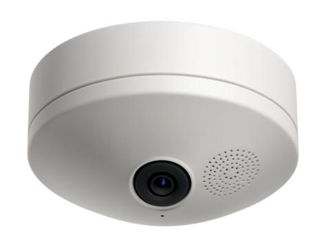 Discreet smoke detector camera featuring a concealed lens and integrated microphone.