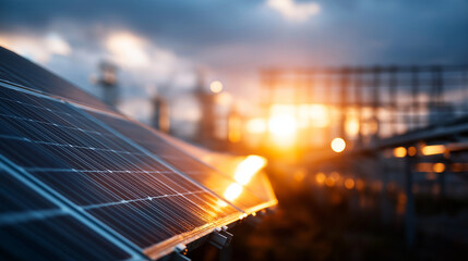 Photovoltaic power station installation defocused solar background renewable energy facility electricity generation plant sustainable power production with copy space