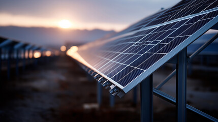 Photovoltaic power station installation defocused solar background renewable energy facility electricity generation plant sustainable power production with copy space