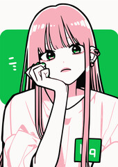 かわいい女の子のポートレート（ピンク髪・Tシャツ）