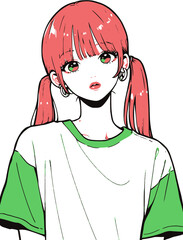 かわいい女の子のポートレート（ピンク髪・Tシャツ）