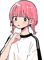かわいい女の子のポートレート（ピンク髪・Tシャツ）