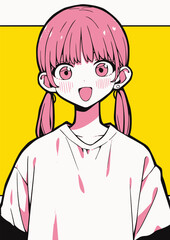 かわいい女の子のポートレート（ピンク髪・Tシャツ）