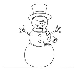 Snowman continuous one line drawing minimalist Christmas vector illustration