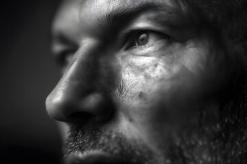 Obraz premium Monochrome portrait of a person looking to the side in dramatic light