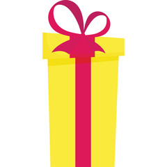 Bright Yellow Gift Box Wrapped With A Pink Ribbon And Bow On A Transparent Background Simple Festive Celebration Object For Holidays And Special Occasions