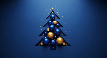 Elegant Christmas tree arrangement with gold star and ornaments for festive holiday greetings and joyful seasonal promotions with a luxurious feel