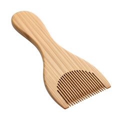 Natural wood comb with wide teeth and a curved handle on a black background wooden material isolated on a transparent background
