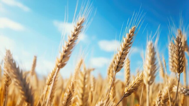 Bright yellow wheat waving gently under clear blue sky