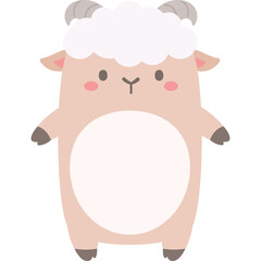 Charming Cartoon Sheep Character with Gentle Beige and White Colors Standing and Facing Forward on a Transparent Background Ideal for Childrens Content and Branding