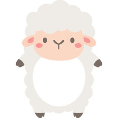 Cute Cartoon Sheep with Fluffy White Wool and Pink Cheeks Standing on Transparent Background Adorable Farm Animal Illustration
