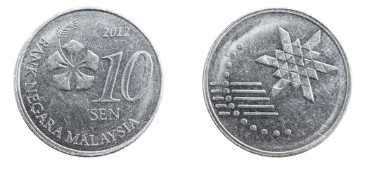 Malaysia ten sen coin on a white isolated background © Krzysztof Bubel