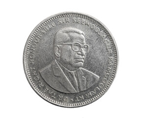 Mauritius one rupee coin on a white isolated background