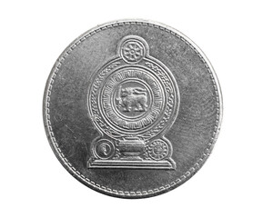 Sri lanka five rupees coin on white isolated background