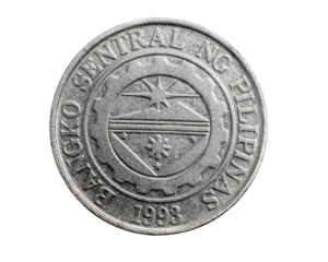 Philippines one piso coin on white isolated background