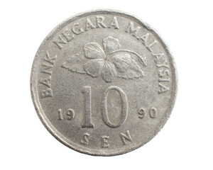 Malaysia ten sen coin on a white isolated background © Krzysztof Bubel