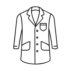Outline vector icon of a classic white lab coat with pockets, representing science, medical research, and healthcare profession.