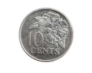 Trinidad and Tobago ten cents coin on white isolated background