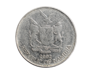 Namibia five cents coin on white isolated background