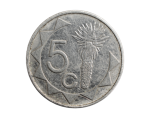 Namibia five cents coin on white isolated background