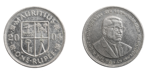 Mauritius one rupee coin on a white isolated background