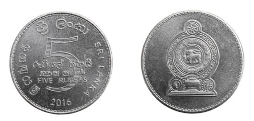 Sri lanka five rupees coin on white isolated background