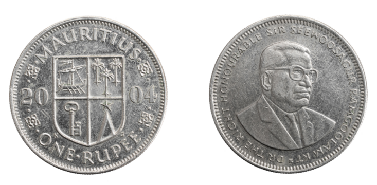 Mauritius one rupee coin on a white isolated background