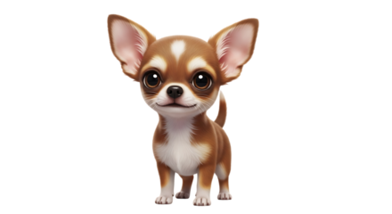 Adorable cartoon chihuahua puppy with large ears and big eyes, isolated on white or transparent background. PNG