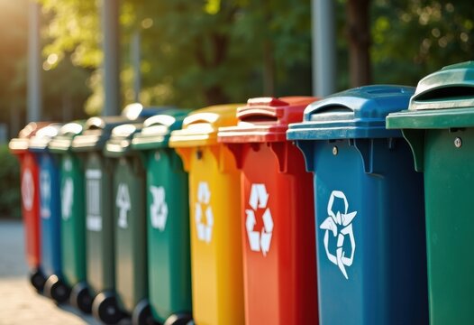Colorfully Sorted Waste Recycling Bins Spotlighting Responsible Disposal Practices