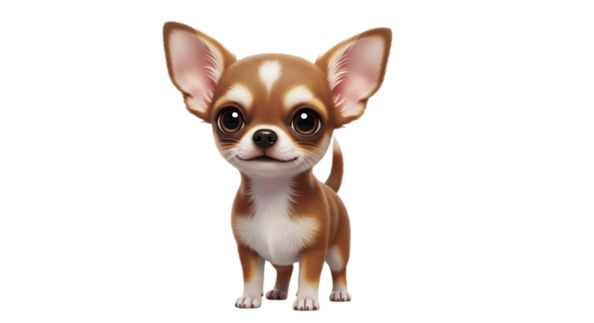 Adorable cartoon chihuahua puppy with large ears and big eyes, isolated on white or transparent background. PNG
