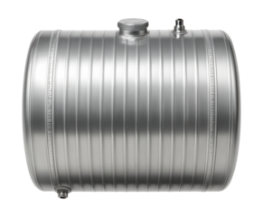 Ribbed aluminum cylindrical fuel tank for trucks.