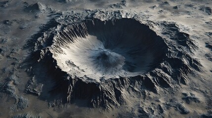 Dormant Volcanic Crater In Ash And Obsidian Primordial Ancient Geological Formation Dark Lava Rock Landscape