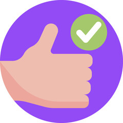 A raised thumb symbol indicating approval or positive confirmation.