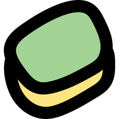 A Stylized Green and Yellow Abstract Shape with a Thick Black Outline on a Transparent Background
