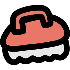 Cartoon illustration of a pink scrubbing brush with a black outline and a white bristled base on a transparent background