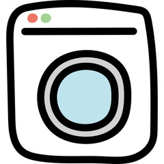Cartoon Drawing Of A White Washing Machine With A Light Blue Circle On The Door And Red And Green Lights On Top On A Transparent Background