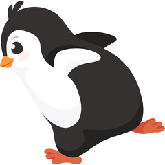 Adorable Cartoon Penguin Waddle on Transparent Background Cute Baby Bird with Orange Beak and Pink Cheeks Simple Vector Illustration for Childrens Designs