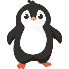 Adorable Cartoon Penguin with Big Eyes and Orange Feet Standing Upright on a Transparent Background Minimalist Vector Illustration for Childrens Content