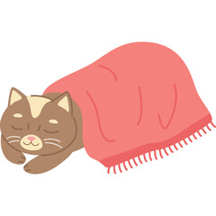 Cute Cat Sleeping Wrapped in a Pink Blanket Cozy Peaceful Adorable Domestic Animal Resting Comfortably with Closed Eyes Adorable Pet Relaxation Warmth Cozy Home Scene Simple Illustration Style