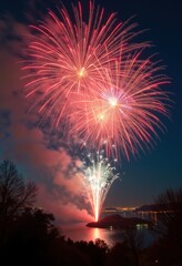 Explosive Firework Rhapsody Against Night Sky Dazzling Pyrotechnic Patterns Spectacular Show