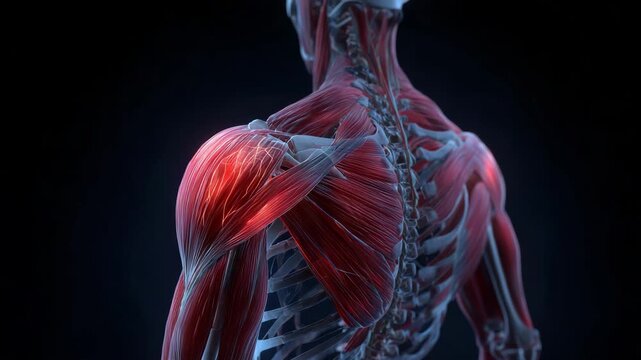 human shoulder muscles anatomy closeup showing detailed muscle fibers and structure medical animation illustrating musculoskeletal system