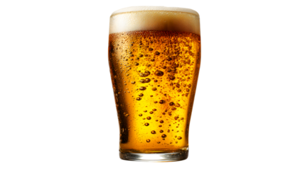 Glass of golden beer with foam and bubbles drink beverage isolated on a transparent background
